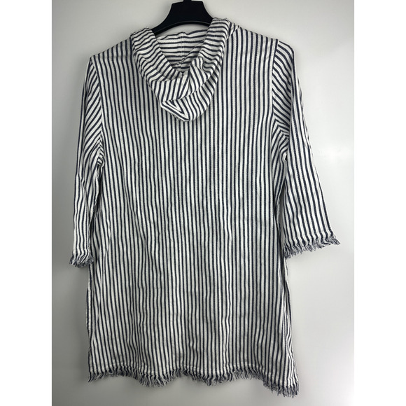 Tommy Bahama Yarn Dyed Striped Cotton Hoodie Pullover Swim Cover Beach Top Large - Picture 8 of 9